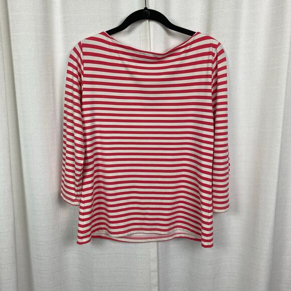 J.McLaughlin Catalina Cloth Red&White Stripe 3/4 Sleeve Wavesong Top Sz.M - Picture 6 of 13